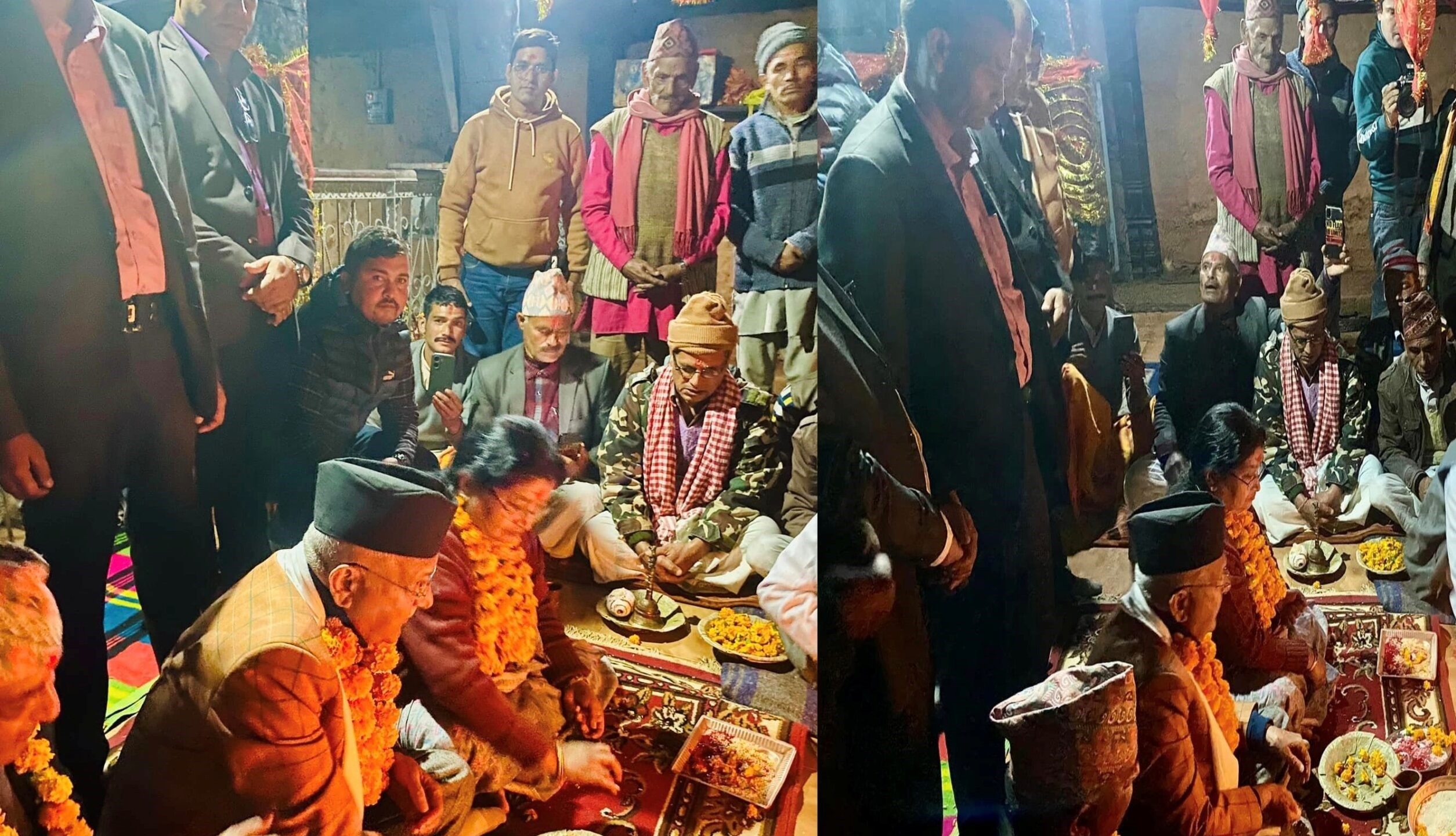 निङ्गलाशैनी भगवती मन्दिरको आरतीमा एमाले अध्यक्ष ओली सहभागी