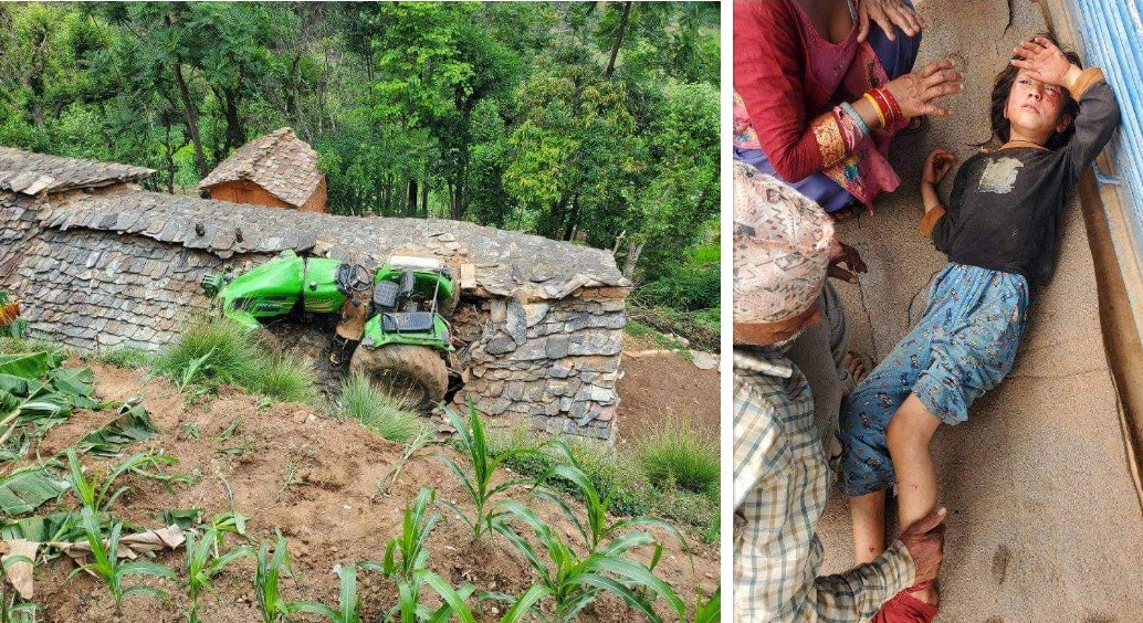 ट्याक्टर घरको छतमा खसेपछि....